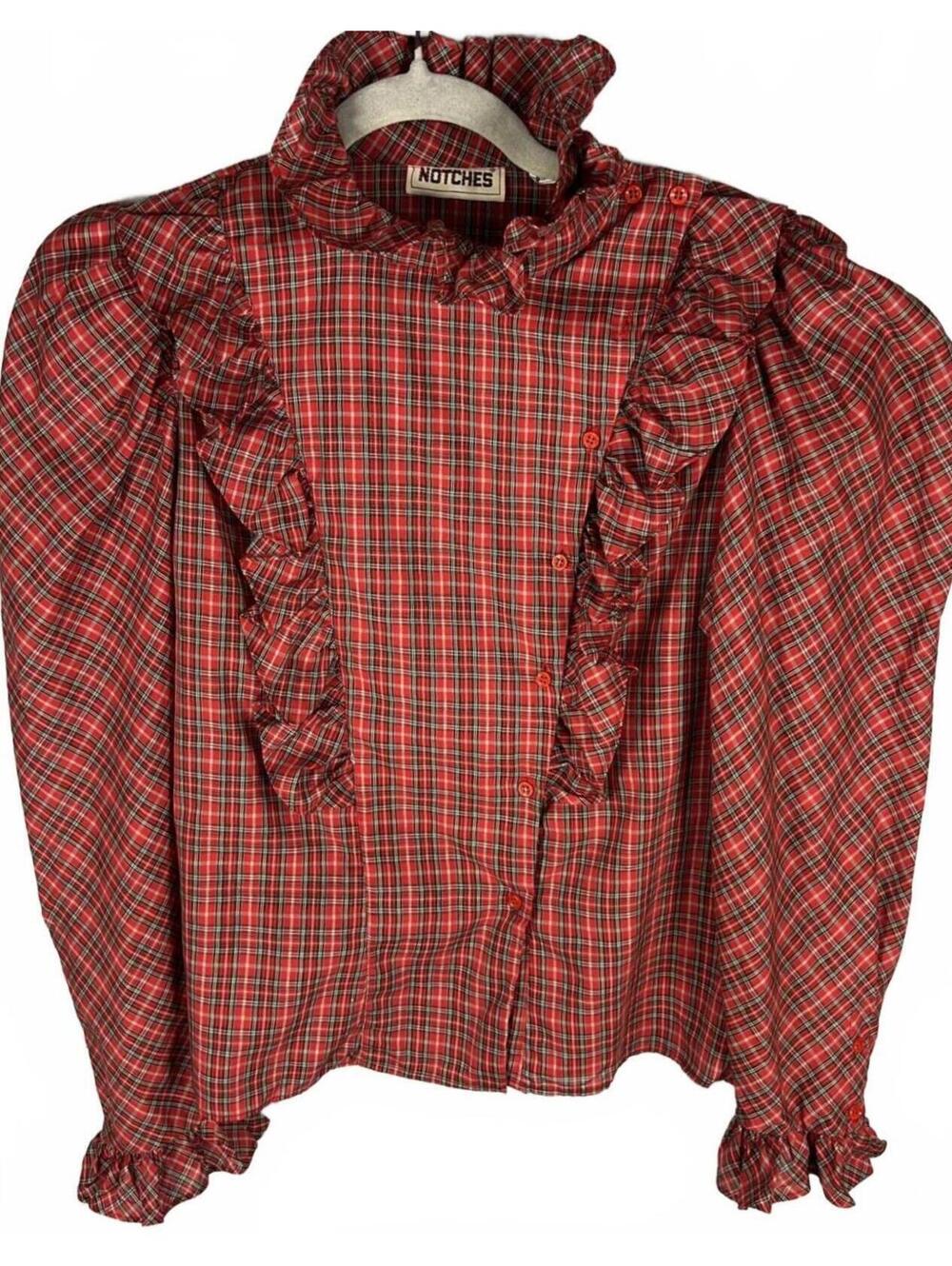 Vintage Notches Red Plaid Ruffle Blouse Western Gothic Cowgirl Prairie Ranch 9